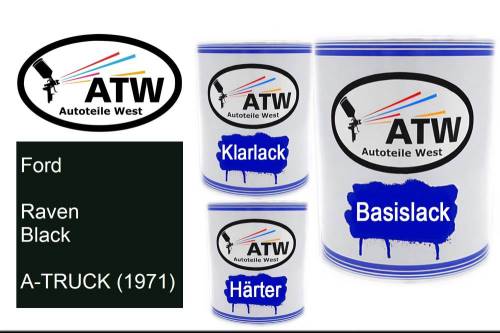 Ford, Raven Black, A-TRUCK (1971): 1L Lackdose + 1L Klarlack + 500ml Härter - Set, von ATW Autoteile West.